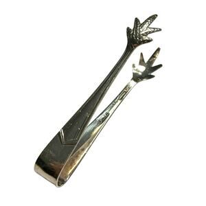 English silver sugar cube claw tongs mid century Art Deco geometric vintage